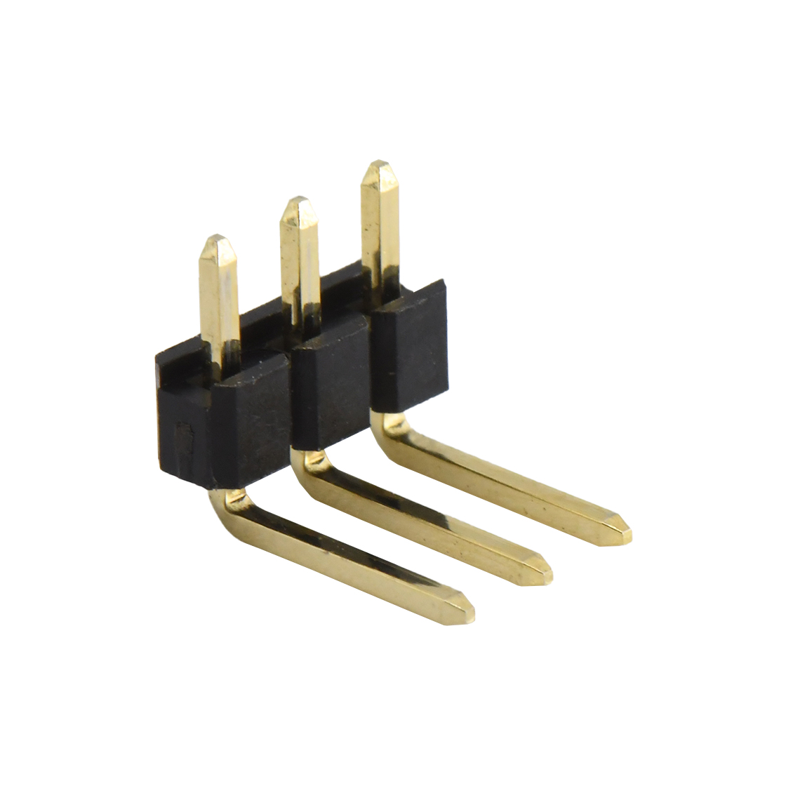 Pitch 2.54mm 90° 单排 DIP 单塑排针 弯平面 PC :6.0MM 03Pin 黑色 镀全金G/F